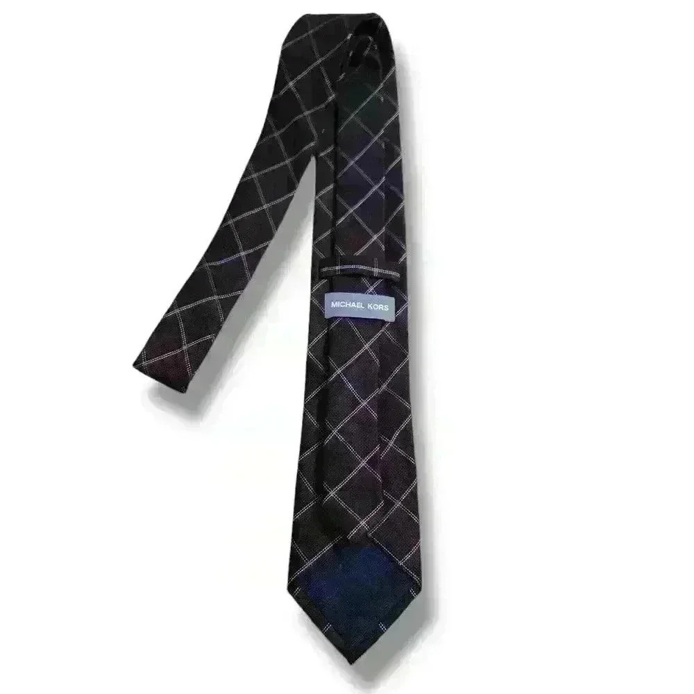 Michael Kors Randy Grid Plaid Maroon Tie Neck Workwear Casual Formal #150